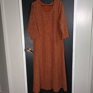 Serengeti Burnt Orange Ribbed 3/4 Sleeve Long Stretch Flowy Fall Dress Large